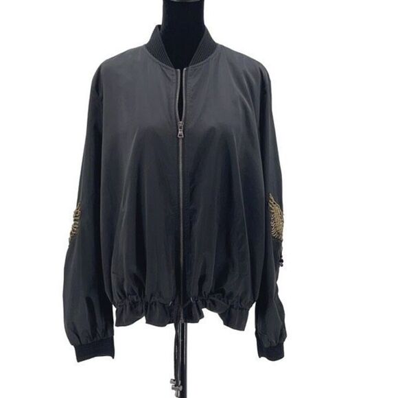 NU Denmark‎ Womens Sequined Eagle Full-Zip Bomber Jacket Black Large - Picture 2 of 14